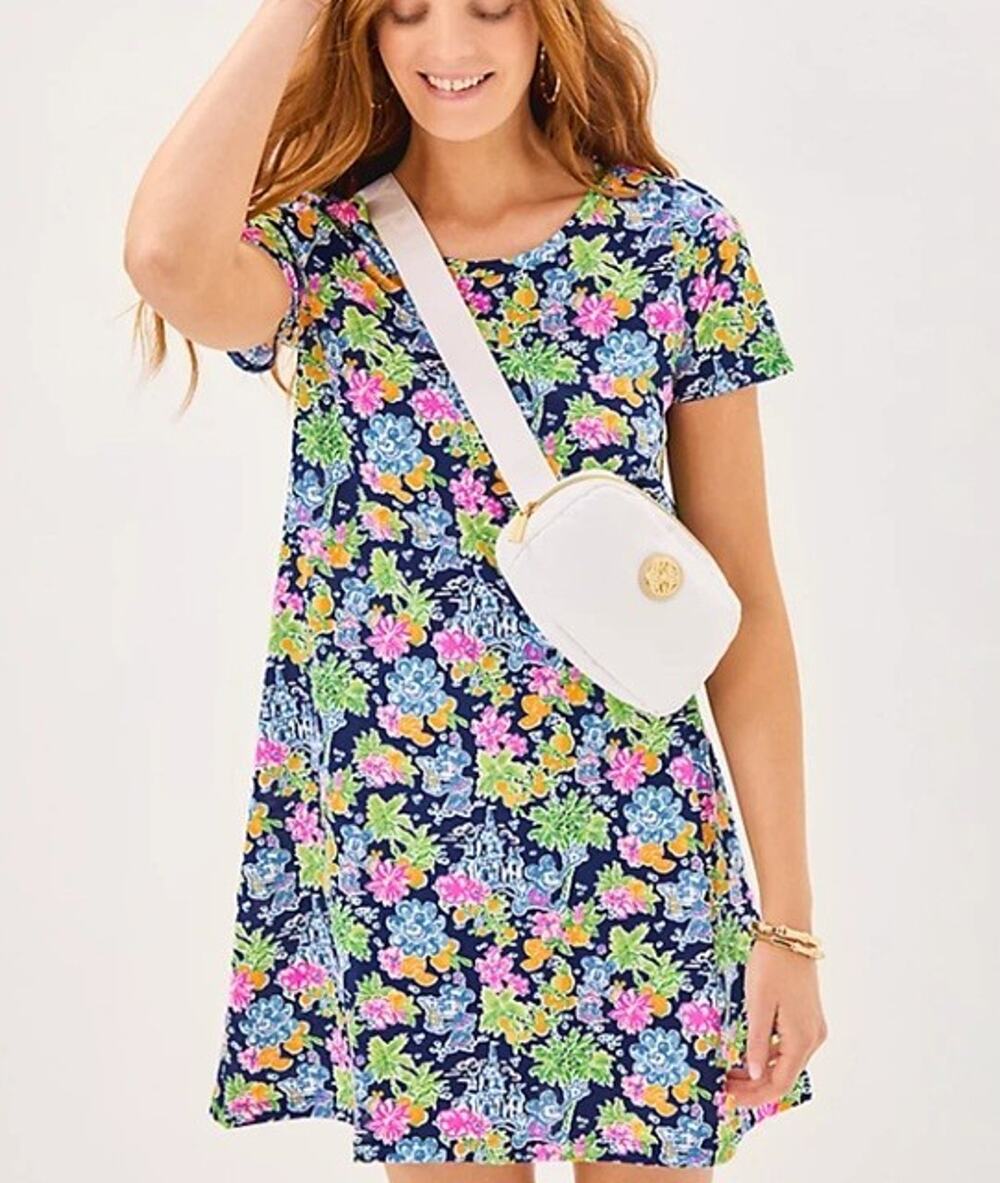 Lilly Pulitzer Sz XL Disney Cody T-shirt Dress Navy Mickey Minnie Castle Cotton
